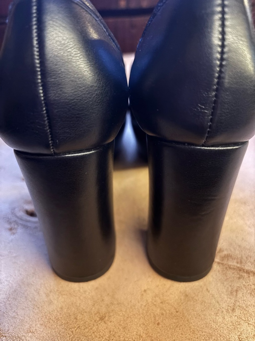 Y-Not ?Black Leather platform Chunky Slip-On Penny Loafers - Picture 4 of 5